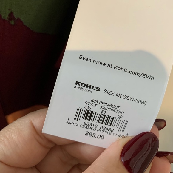 EVRI 1-piece bathing suit 4X Stunning Nikita Seamed Ruffled Primrose NWT w/strap - Picture 11 of 11